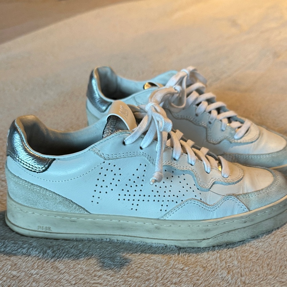 P448 White and Silver distressed Sneakers